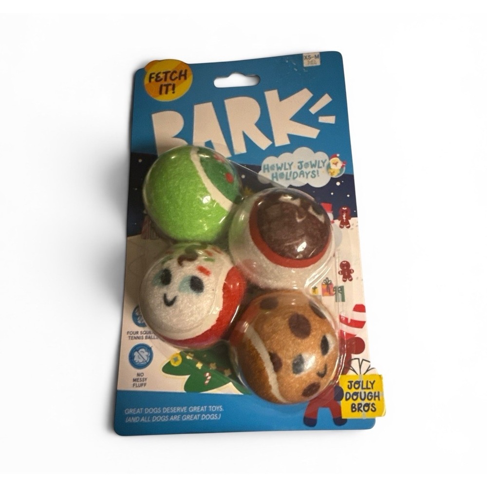 BARK Howly Jowly Holidays Dog Toy Balls 4 Pack Squeaky Tennis Balls XS-M New